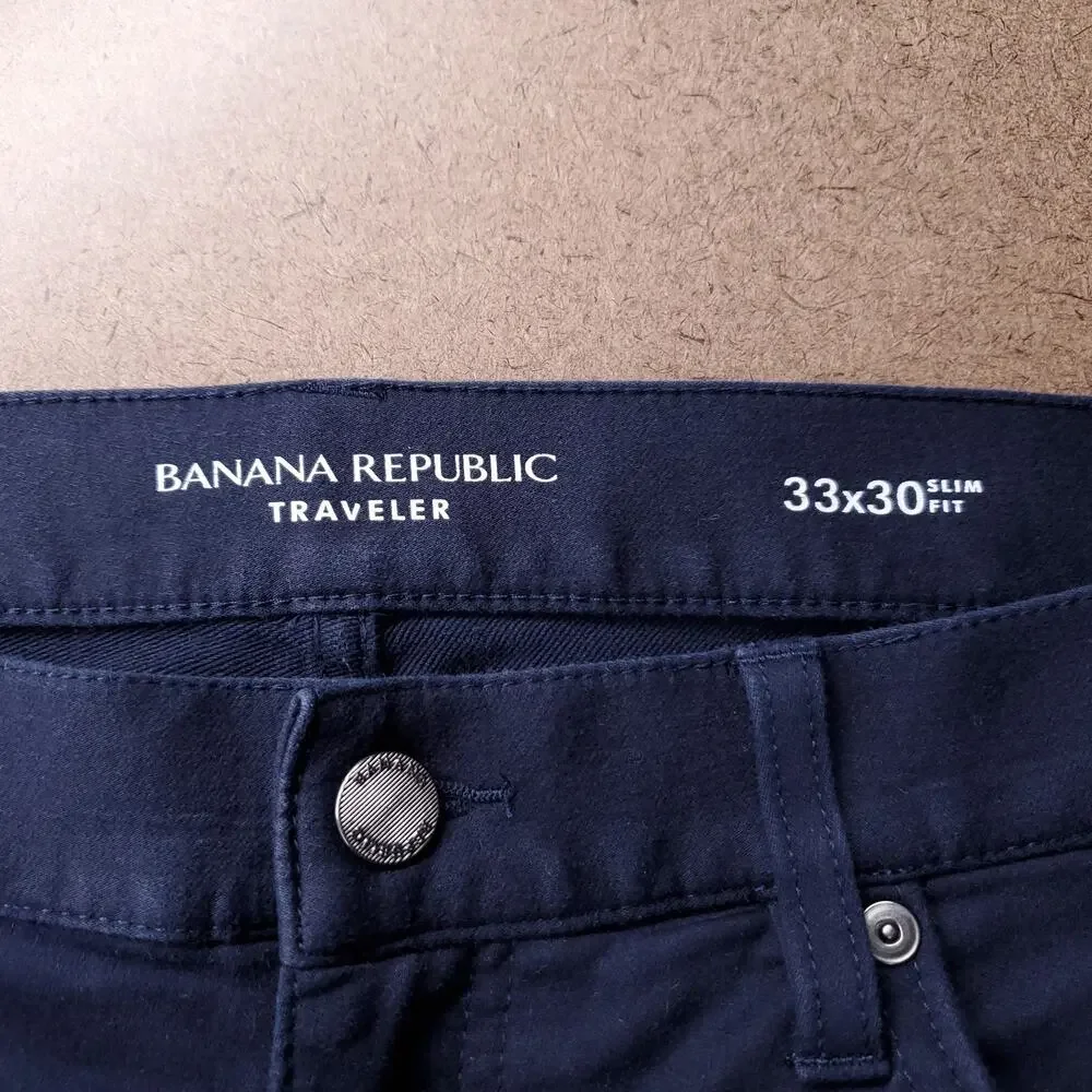 Banana Republic Slim Fit Traveller Pants Men 33x30 Navy Stretch Straight Comfort